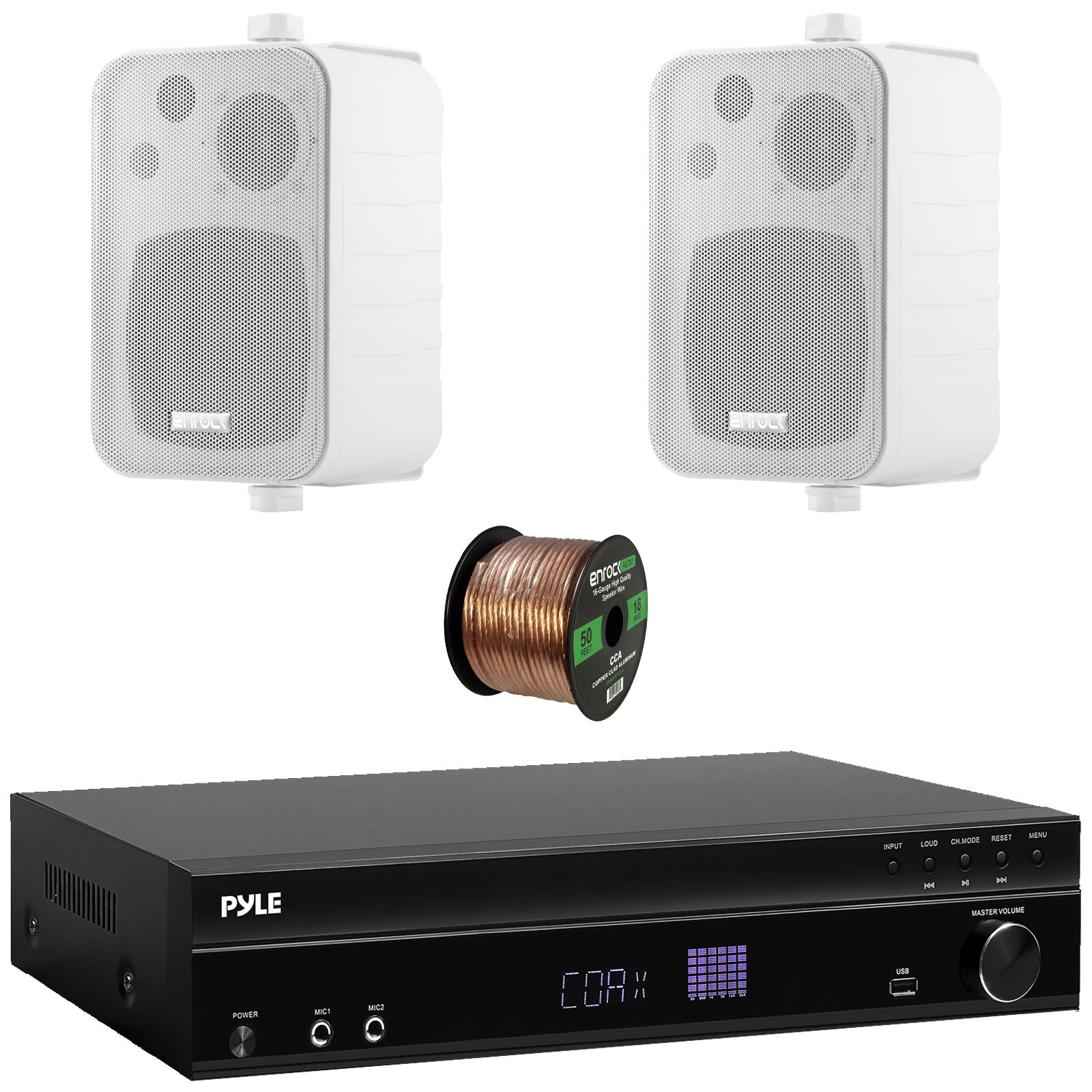 Pyle PT875BT Home Theater Amp Receiver, 2x 4" 30W Max White 