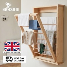 Wall Mounted Wood Dryer Drying Rack Clothes With Double Side Rails Space Saver