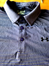 Under Armour Purple Striped Polo Sports Performance Golf Heat Gear Men 2X Casual