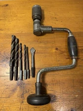 Vintage 12” Stanley Yankee No.2101 Bit Brace Hand Drill With 6 Bits Works Great