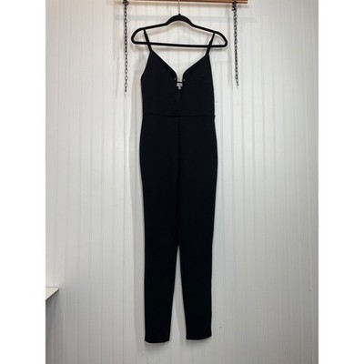 TOBI Women s Black Split Plunged Neck Sleeveless Jumpsuit Size M