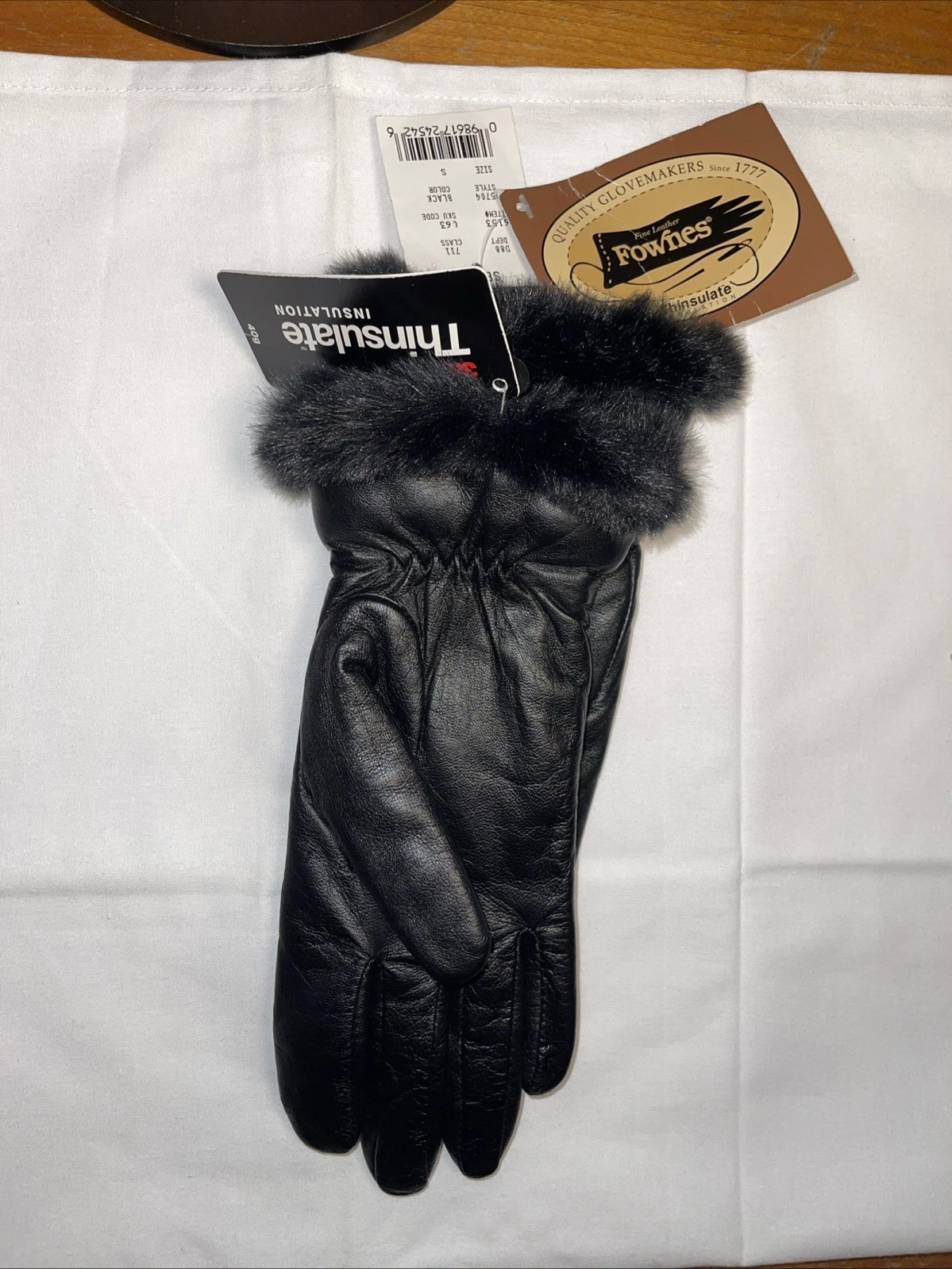 Fownes Womens Hand crafted Leather Thinsulate Fur Cuff Gloves, Black, Small