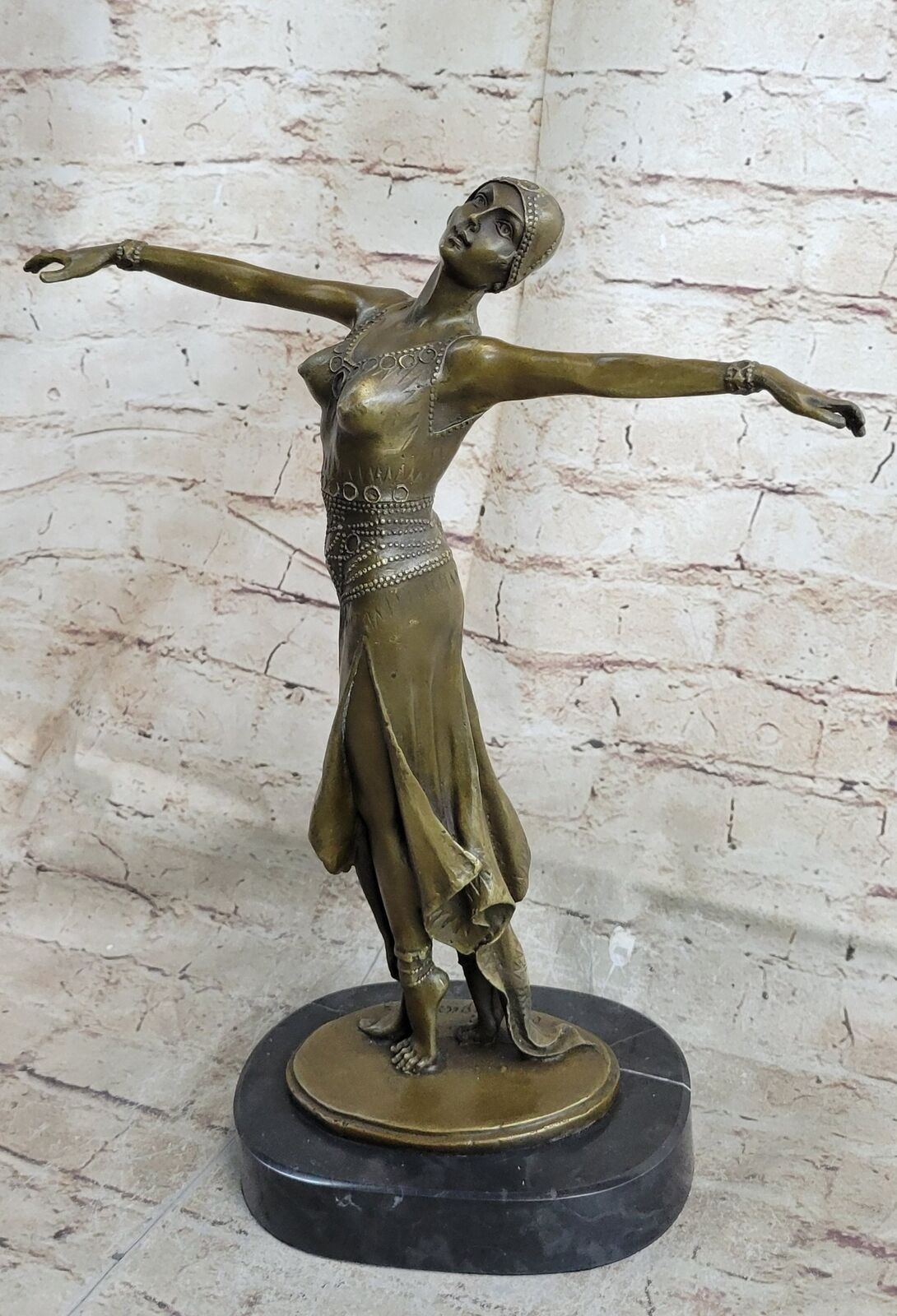 Art Deco Chiparus Bronze Belly Dancer Sculpture on Marble Base
