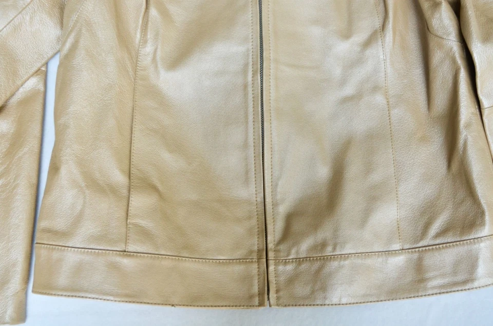 Dialogue Champagne Leather Metallic Women's Jacket Medium - Image 3 of 4