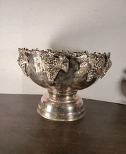 Vintage Silver Plated Grape Vine Pedestal Bowl 16” Ornate Centerpiece Decor