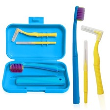 Ceonam 3-Pack Dental Care Kit - Angled Orthodontic Toothbrush, Blue