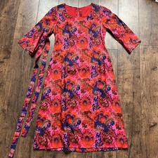 Vintage Silk Paisley Floral Pink Belted 3/4 Sleeve Dress Size XS
