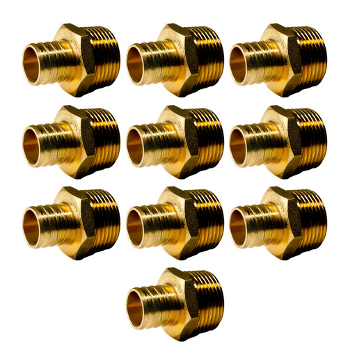 10 Pack XFITTING 1" Pex B X 1" Male NPT Threaded Adapter, Lead Free Brass