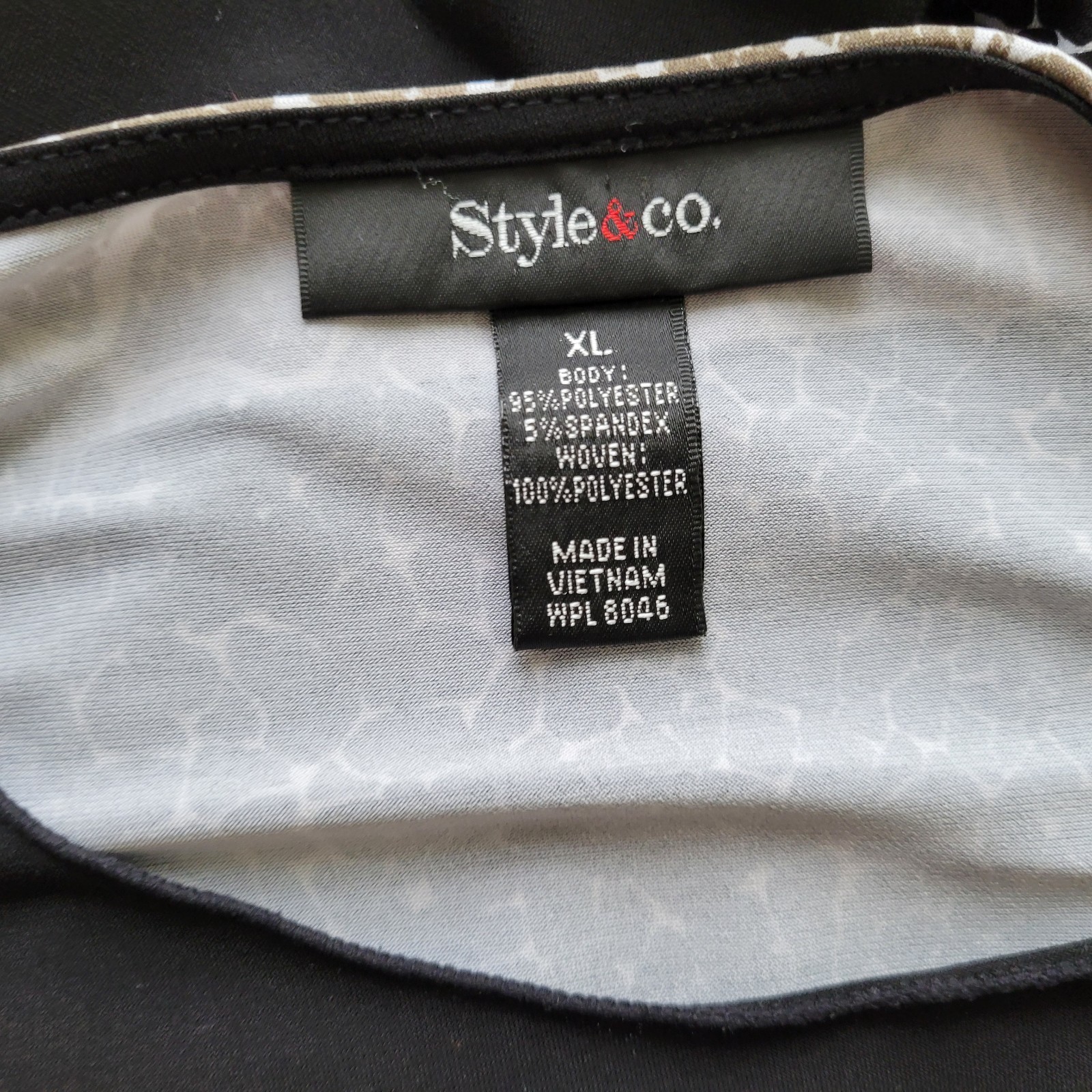 Style Co Womens Top XL Tunic 3/4 Sleeve Black Red Geometric Chiffon Hem Casual