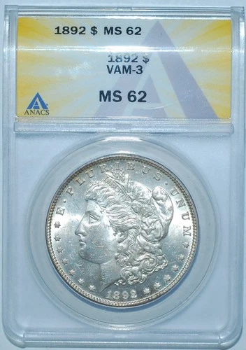 1892 ANACS MS62 VAM-3 Doubled Die Reverse Morgan Silver Dollar