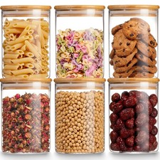 Glass Storage Jars with Bamboo Lid, 27 OZ Airtight Food Storage Jar with Labe...