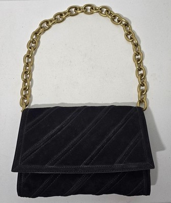 Zara Quilted Suede Shoulder Bag Chunky Gold Chain Strap Converts to Clutch