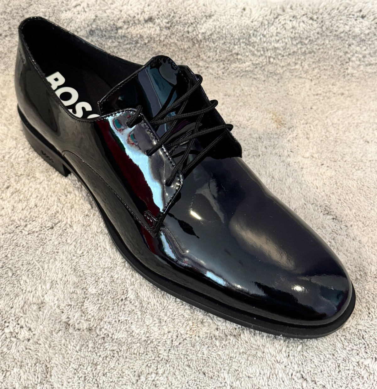 SAOLA Scarpe eleganti BOSS by Hugo Boss da uomo Colby Derby in pelle verniciata taglia 11
