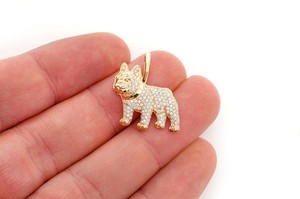 Authentic 1 Ct Round Moissanite Bulldog Womens Animal Pet Pendant 14K Yellow Gold Plated