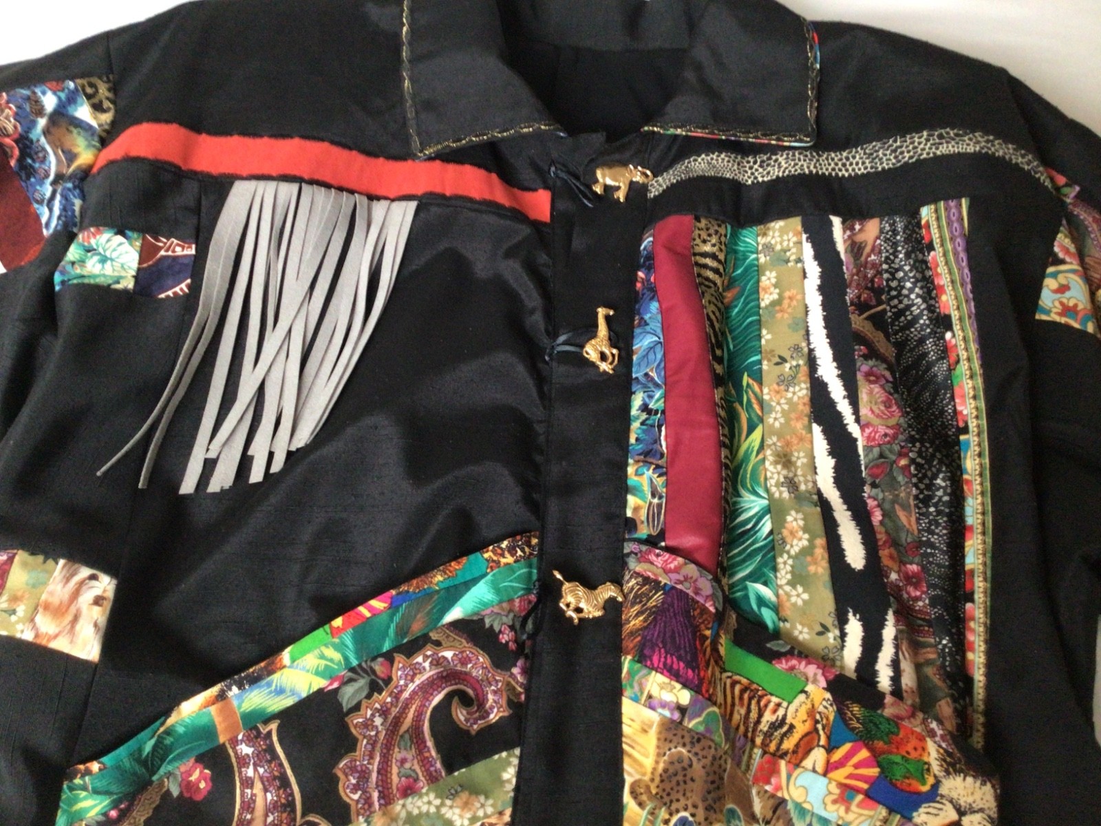 Unique Artsy Jacket Animal Print Patchwork Fringe… - image 17