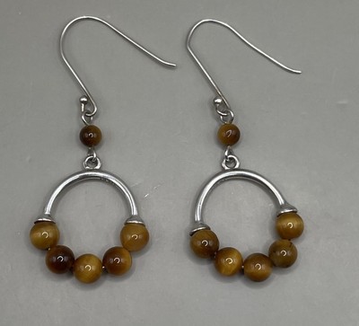 Damen Ohrringe Piercing Sterling Silber 925 Tigerauge Kugel Perlen signiert RJ