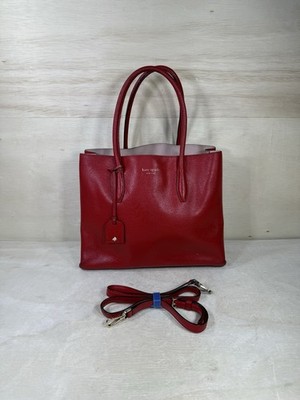 Kate Spade Eva medium satchel Tote Bag Crossbody Red leather