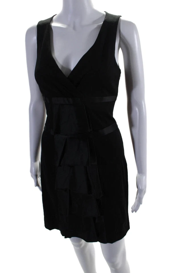 Cynthia Steffe Womens V-Neck Sleeveless Ruffle Fit Flare Mini Dress Black Size 8 - Image 2 of 4