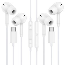 Wired Earbuds USB C Ear Buds Headphones for 4 feet, TPE Cord White