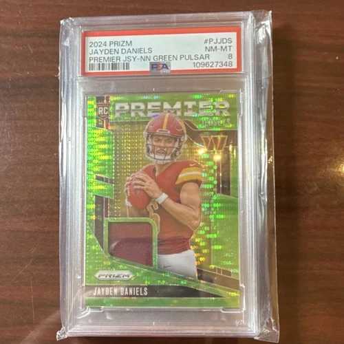 PSA 8 2024 Panini Prizm Jayden Daniels Premier Jersey Neon Green Pulsar