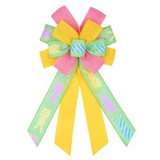 Happy Easter Large Wreath Bows for Front Door Decorations, Pink Yellow Holiday