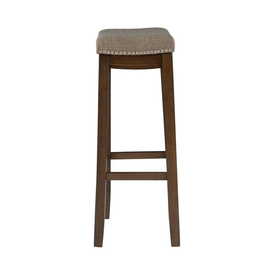 Linon Claridge Bar Stool Gray Woven Padded Seat Wood Frame in Rustic Brown - Image 4 of 4