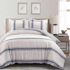 Farmhouse Stripe Reversible Cotton Duvet Cover King Size 3 Piece Set Navy -