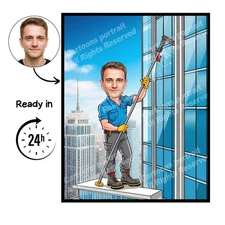 Window Cleaner Cartoon Portrait, Window Cleaner gift, Custom Window Cleaner