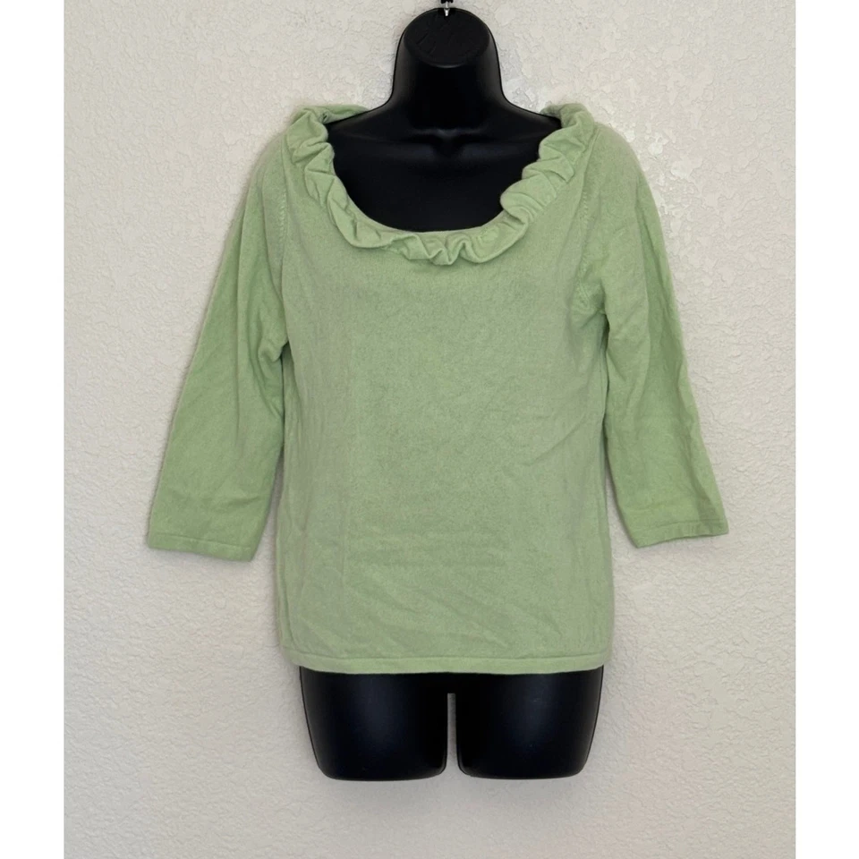 Kinross Cashmere Sweater Womens Large Pastel Ruffle Neck Minimalist Quiet Luxury - Image 2 of 4