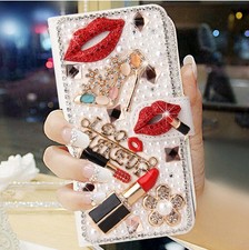 Magnetic Girl 3D Rose Bling PU Leather Card Wallet Phone Case For Moto/Samsung