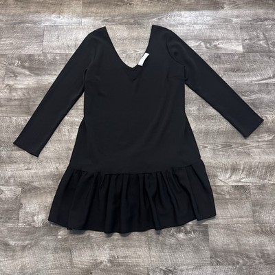 Amanda Uprichard Deed Vneck Drop Waist Long Sleeve Ruffle Hem Mini Dress Sz. M