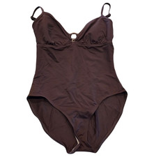 Vintage Y2K Merona Womens Sz L One Piece Swimsuit Solid Brown
