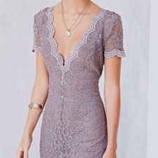 EUC Kimchi Blue- Taupe Bodycon Short Sleeve Lace Dress -Wn's Size XS-Retail $110
