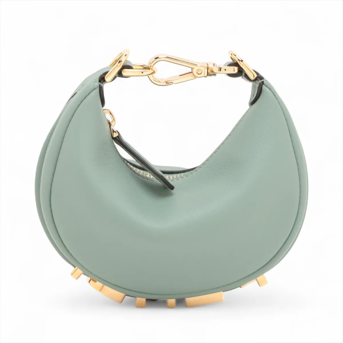 Fendi Nano FENDIGRAPHY Leather Hand bag Green 7AS089