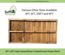 4FT x 6FT Fully Framed Brown Treated Fence Panel 32x47. Various Size Available