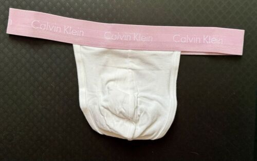 Mens Calvin Klein - Cotton Stretch String Man Thong Size M medium - White / Pink