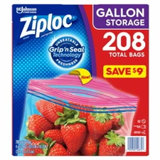 Ziploc Easy Open Tabs Storage Gallon Double Zipper Bags  (208 Ct) Great Deal!!
