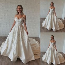 Bohemian Satin Wedding Dresses Lace Appliques Off the Shoulder Bridal Gowns
