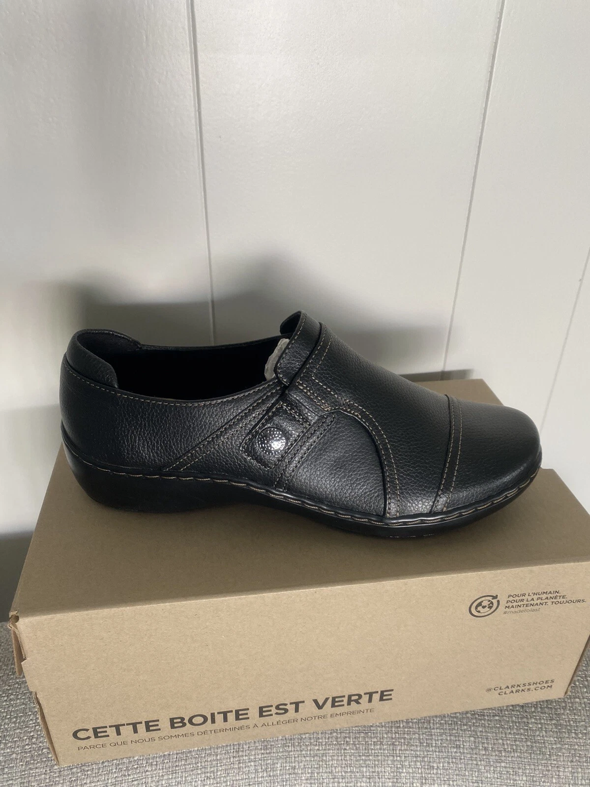 Mocassini Clarks donna Cora in pelle di papavero slip on alla moda taglia 9 pelle nera