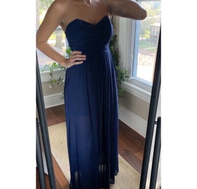knee length dresses for ladies ASOS DESIGN Drape Twist Front Bandeau With Rouleaux Strapping And Invisible  Mesh Maxi Dress In Navy main image 1