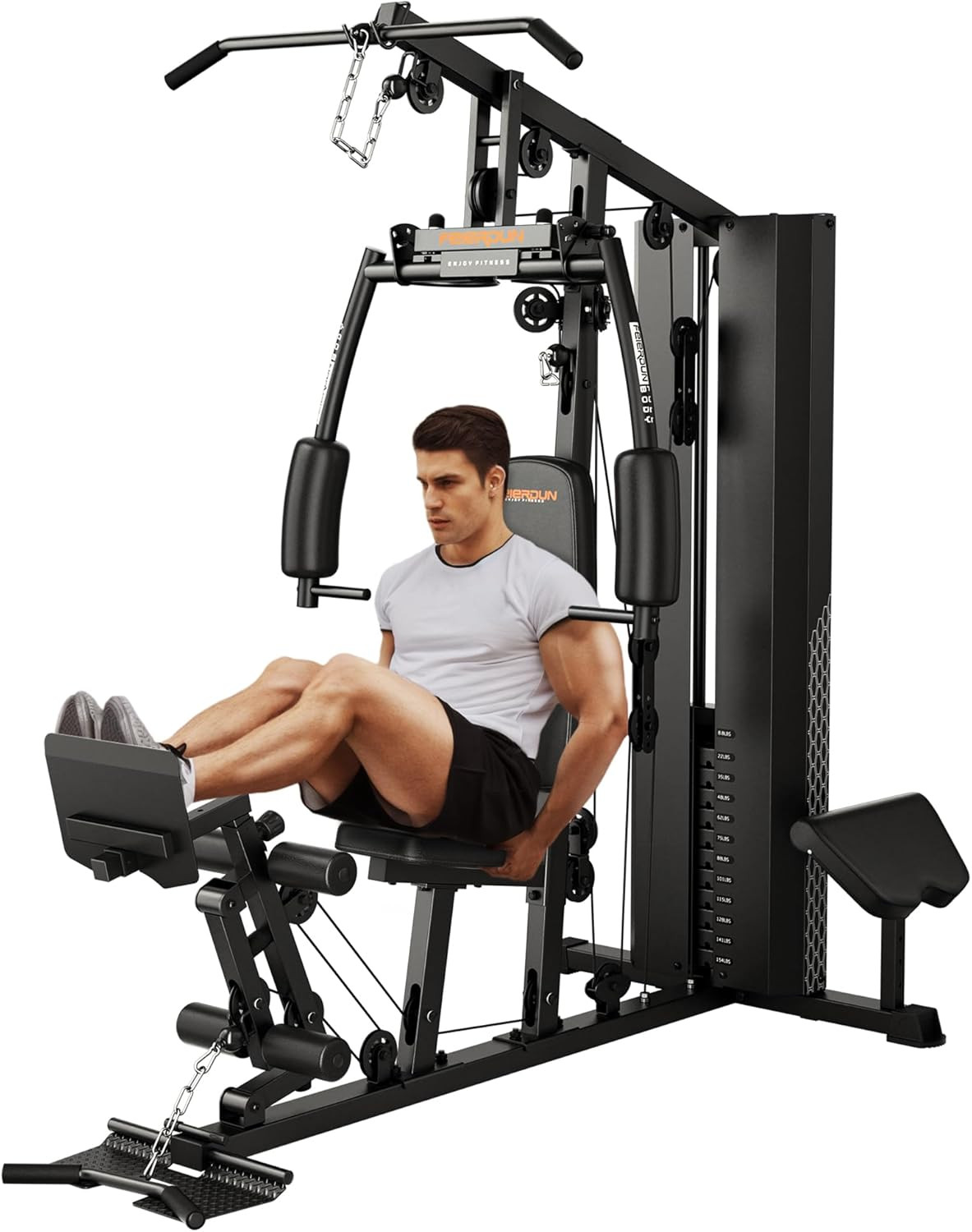 FEIERDUN Multi-Functional Home Gym, Workout Equipment with Leg Press and Preache
