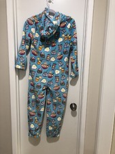 Fleece pajama Candy Pink blue Breakfast pancake One Piece 7/8