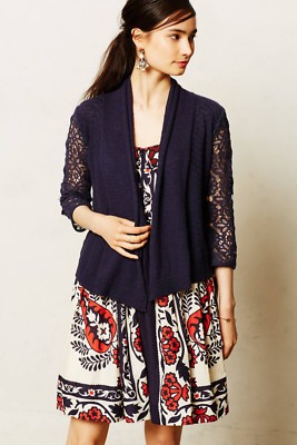 NWT Anthropologie Fallbrook Cardigan by Knitted & Knotted, Large, Lace sleeve 