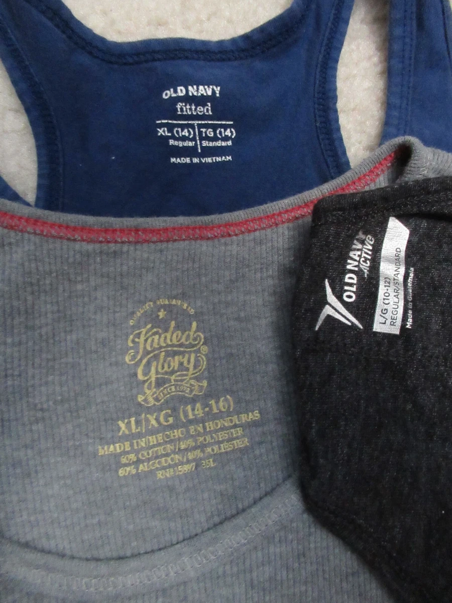 Lot of 3 Old Navy Girls Tank Tops Fitted Athletic Work Out Blue
