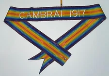 US Army Streamer CAMBRAI 1918 World War I Bright Rainbow Color White Embroidery