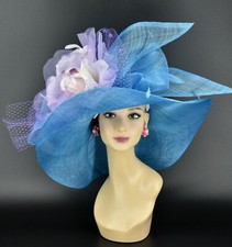M23157 Blue/Purple Kentucky Derby Church Wedding Wide Brim Sinamay Dress Hat