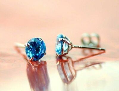 14K White Gold 5mm Round CZ Birthstone Stud Push Back Earrings All Colors Gift