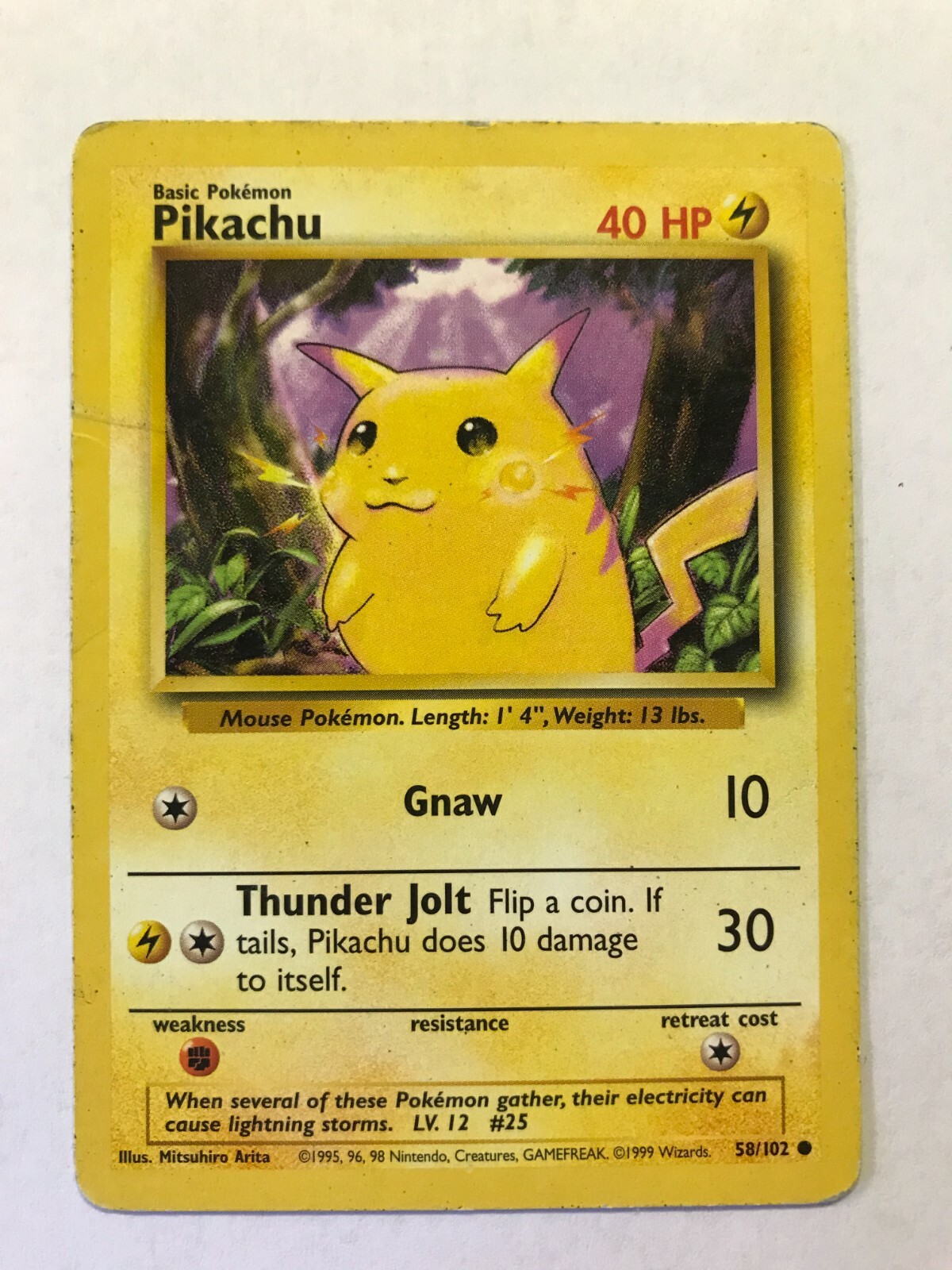 1995 Pikachu Basic Card 58/102 Rare