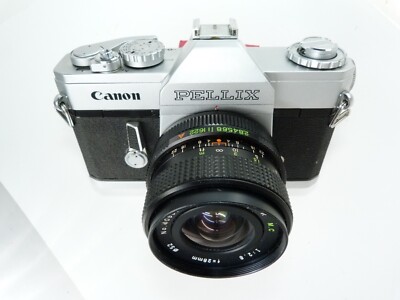 VINTAGE Canon Pellix 35mm SLR Film Camera with SAKAR 28/2.8 Lens
