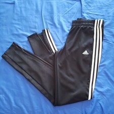 Adidas Climalite Womens S Black Track Pants Zip Ankle White 3 Stripe 31" inseam